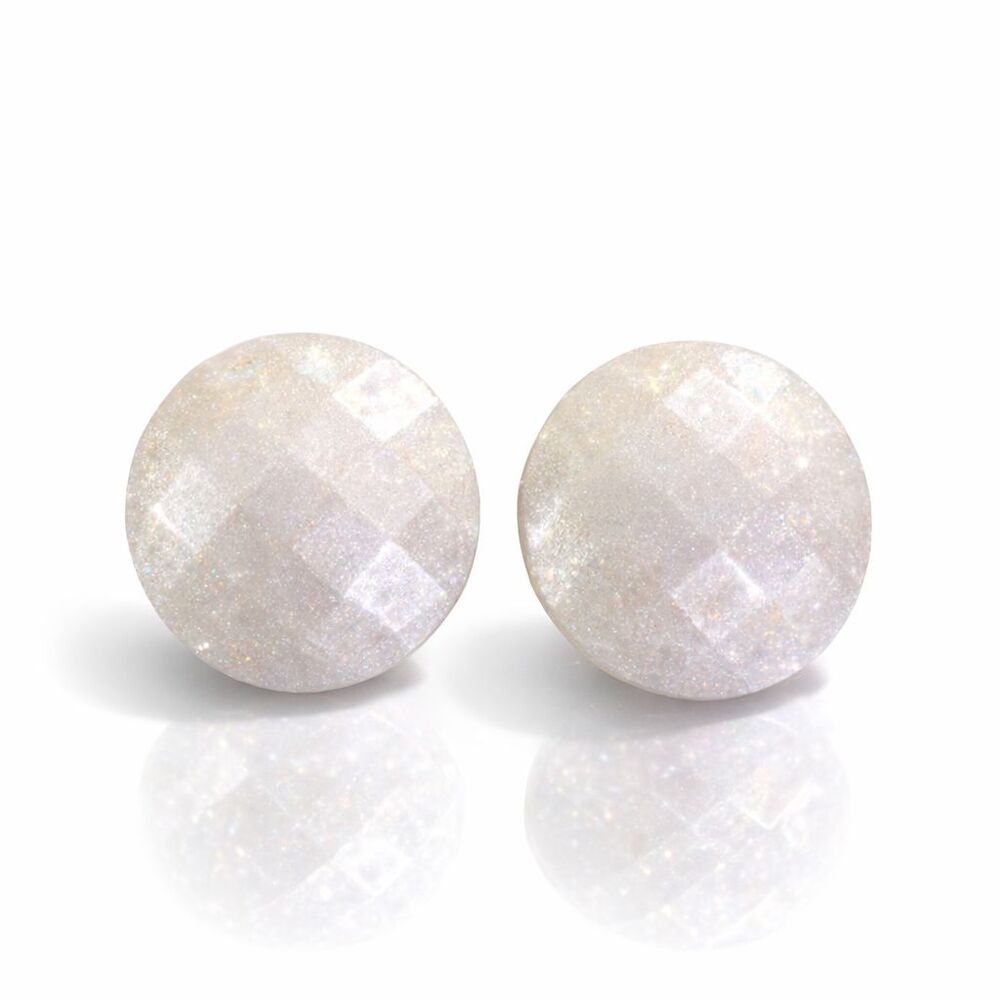 Sparkling Ivory Opalescent Glitter Resin Stud Dome Cabochon Fashion Earrings
